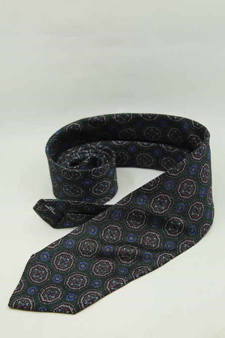 Yeşil Motif Desen İtalyan İpek Kravat İK2493
