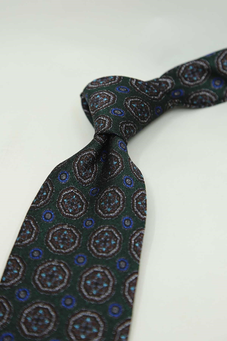 Yeşil Motif Desen İtalyan İpek Kravat İK2493