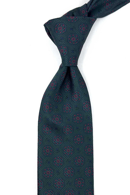 Yeşil Motif Desen Mendilli Klasik Kravat KK13947