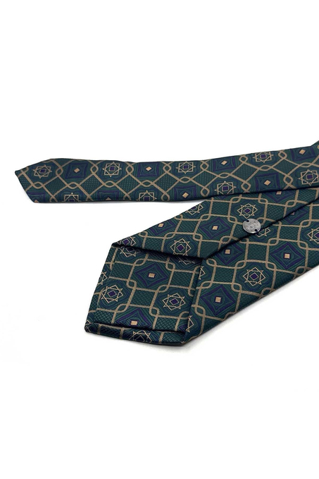 Yeşil Motif Desen Mendilli Klasik Kravat KK13770