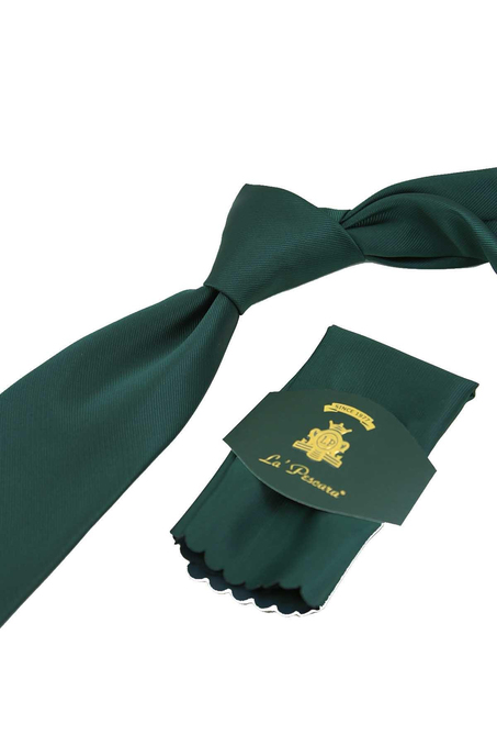 Yeşil Reps Dokulu Düz Mendilli Klasik Kravat KK13181