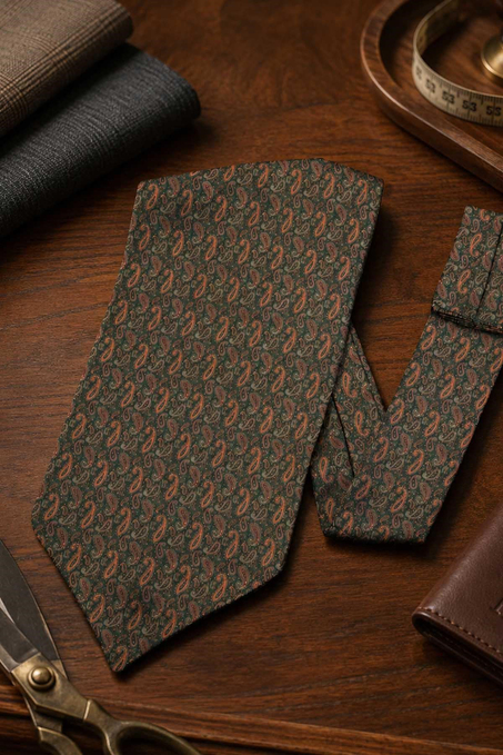Yeşil Şal Desen Ascot Kravat K682