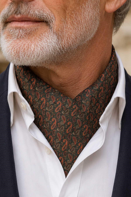 Yeşil Şal Desen Ascot Kravat K682