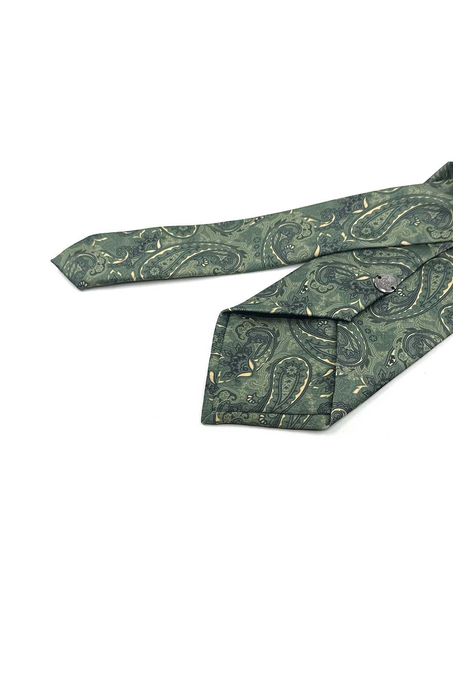 Yeşil Şal Desen Baskılı Mendilli Klasik Kravat KK13344