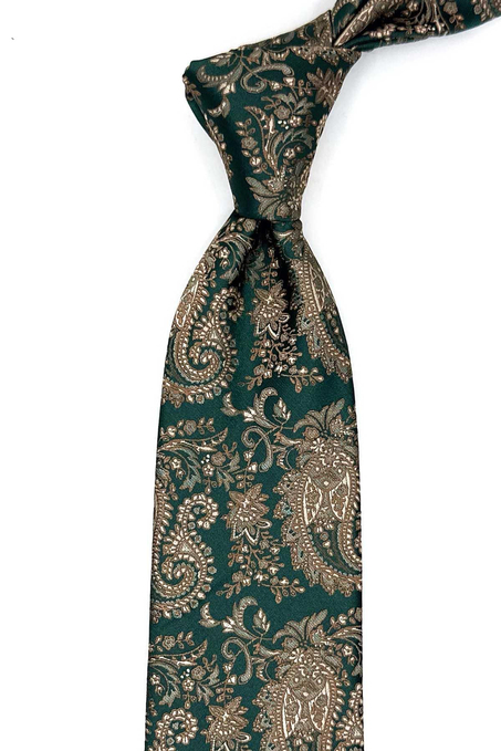 Yeşil Şal Desen Mendilli Klasik Kravat KK13120