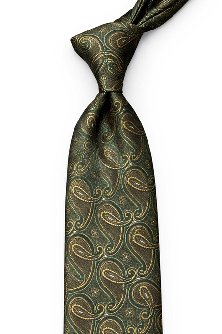 Yeşil Şal Desen Mendilli Klasik Kravat KK13120
