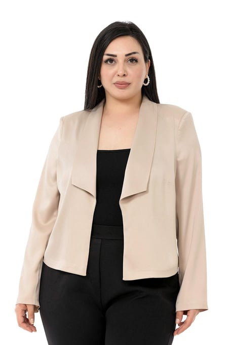 Plus Size Shawl Collar Unlined Short Satin Beige Jacket