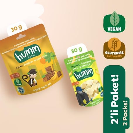 Organik Glutensiz Vegan Muzlu Atıştırmalık Paketi 2 adet (2 çeşit) görseli.