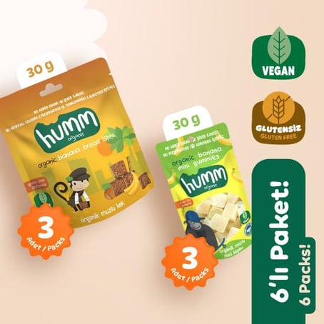 Organik Glutensiz Vegan Muzlu Atıştırmalık Paketi 6 adet (2 çeşit) görseli.