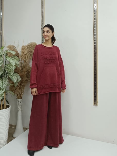 cepli püsküllü bluz bordo