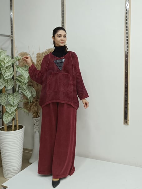 file kanguru cepli bluz kısa panço bordo