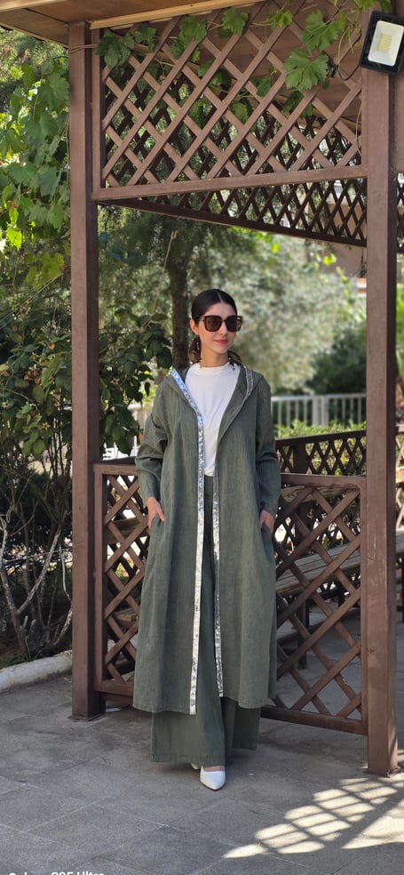 keten salaş tarz hırka kimono-Haki Yeşil