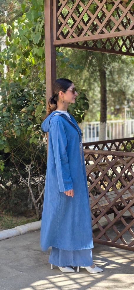 keten salaş tarz hırka kimono-İndigo Mavi