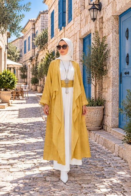 Kök Boya Yıkama Kimono Sarı