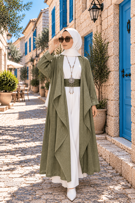 Kök Boya Yıkama Kimono Yeşil