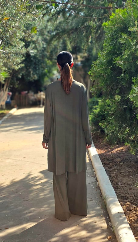 Penye Patchwork Tunik Haki Yeşili