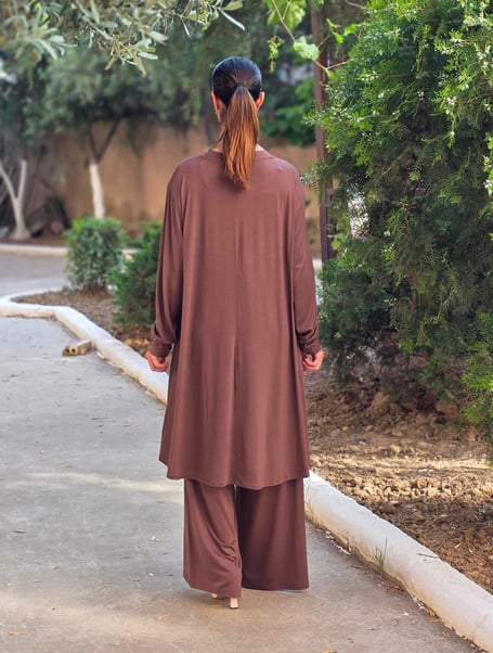 Penye Patchwork Tunik Kahve Rengi 