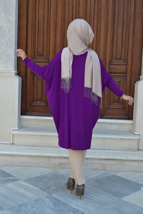 Yarasa Kol Patchwork Tunik Mor