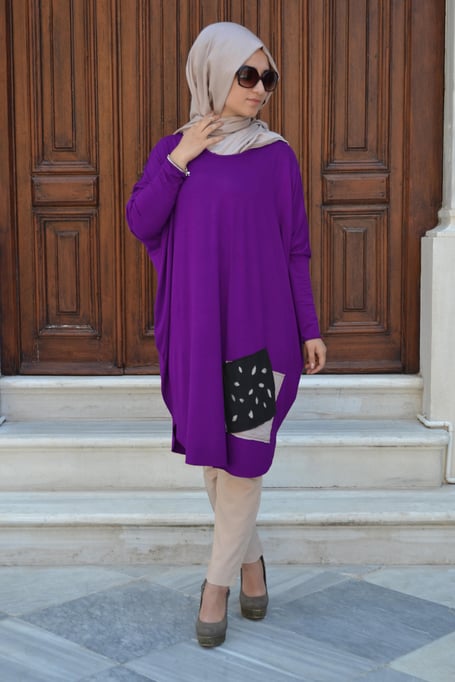 Yarasa Kol Patchwork Tunik Mor