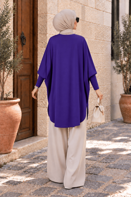Yarasa Kol Patchwork Tunik Mor