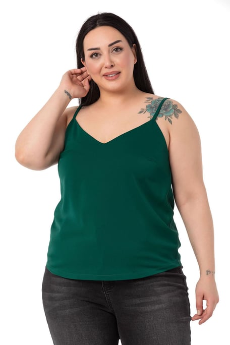 Plus Size Adjustable Thin Strap V Neck Emerald Blouse
