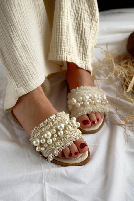 Mila Bej İnci Detay Kadın Terlik