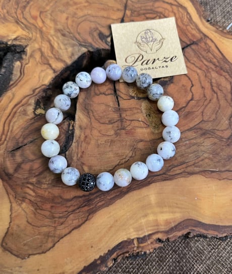 8 mm Küre Kesim Dendritli Opal ( MERLİNİT ) Taşı  Bileklik