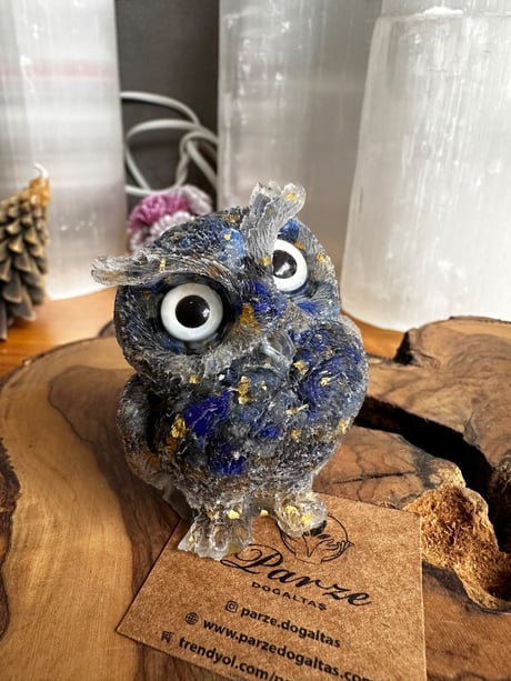 Lapis Lazuli Doğal Taş Orgonit Baykuş Obje 