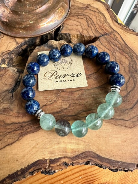 Lapis Lazuli ve Florit  10 mm Küre Kesim Bileklik