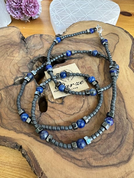 Lapis Lazuli ve Hematit Tasarım Kolye