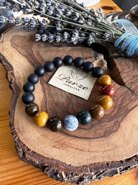Ocean Jasper ve Oniks Doğal Taş 10 mm Küre Kesim Bileklik 