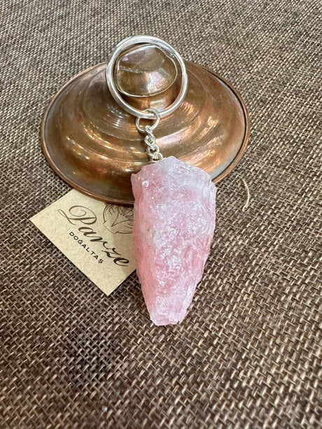 Pembe Kuvars Doğal Taş Anahtarlık