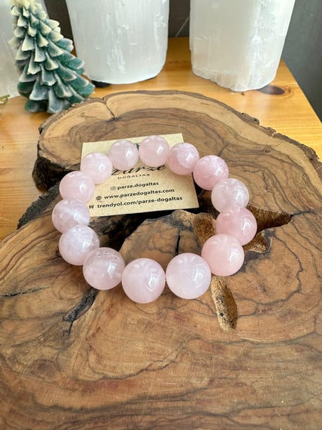 Pembe Kuvars Doğaltaş bileklik 14 mm 