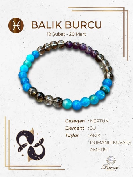 Zodyak Balık  Burcu Doğaltaş Bileklik 6 mm 