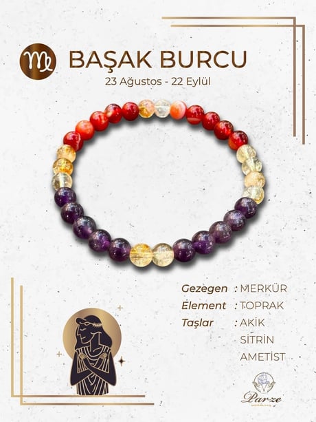 Zodyak Başak  Burcu Doğaltaş Bileklik 6 mm 