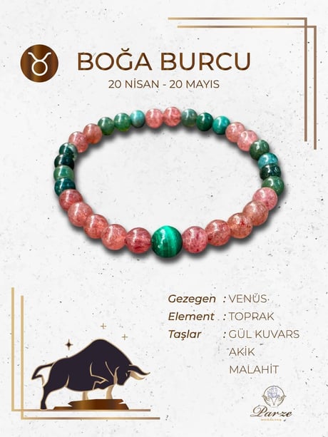 Zodyak Boğa Burcu Doğaltaş Bileklik 6 mm 