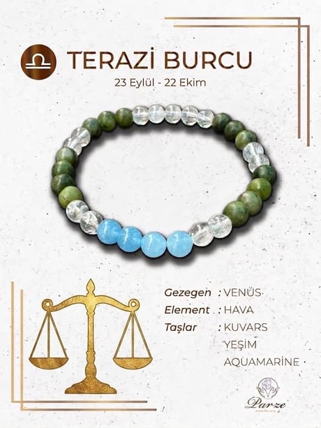 Zodyak Terazi  Burcu Doğaltaş Bileklik 6 mm 