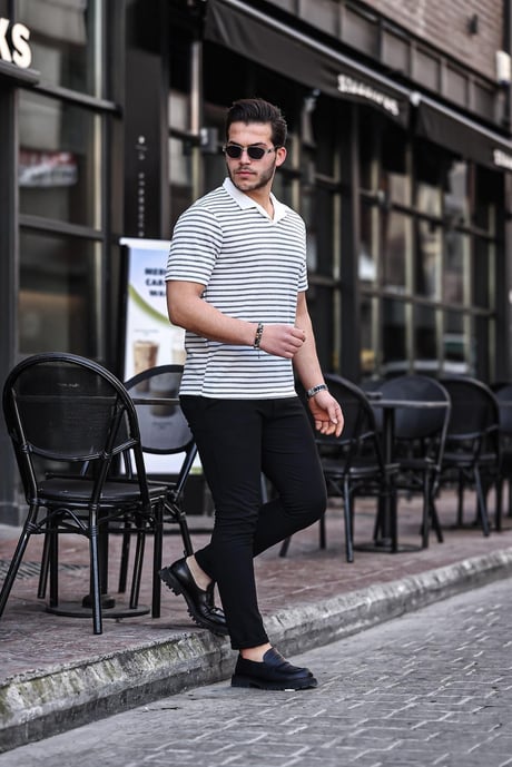  Polo V Yaka Örme Tişört - Gri