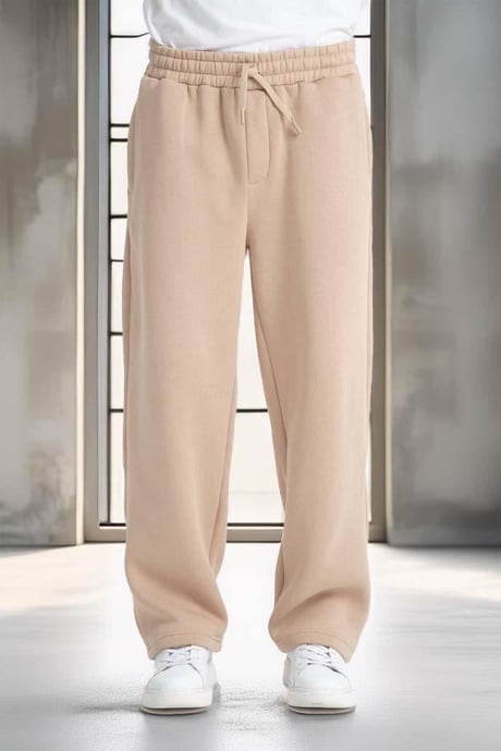 Baggy Kalıp 3 İplik Şardonlu Erkek Eşofman Altı - Bej