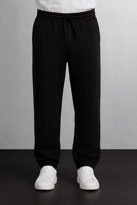 Baggy Kalıp 3 İplik Şardonlu Erkek Eşofman Altı - Siyah