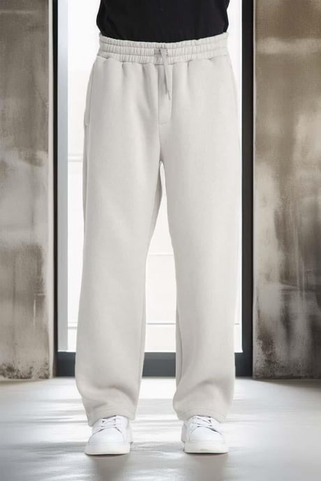 Baggy Kalıp 3 İplik Şardonlu Erkek Eşofman Altı - Açık Gri