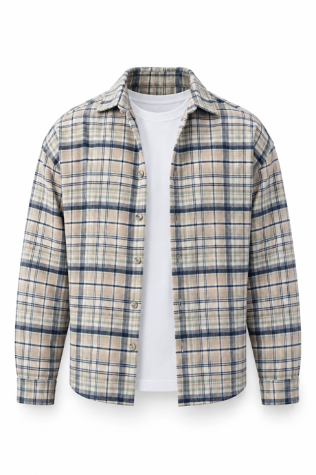 Jasper Relaxed Fit Pamuklu İnce Çizgili Oduncu Erkek Gömlek - Mavi-Yeşil