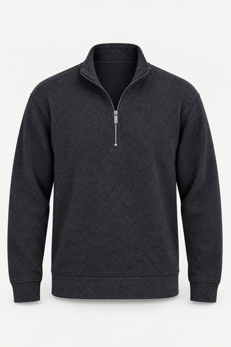 Dante Regular Fit Örme Kaşe Dik Yaka Yarım Fermuarlı Erkek Sweatshirt - Siyah