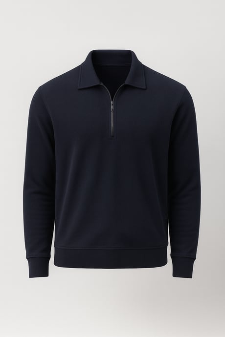 Eric Relax Fit Yarım Fermuarlı Polo Yaka Selanik Kumaş Erkek Sweatshirt - Lacivert