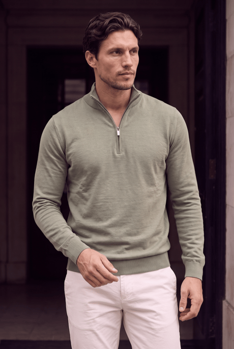 Lars Selanik Örme Kumaş Yarım Fermuar Erkek Sweatshirt - Haki