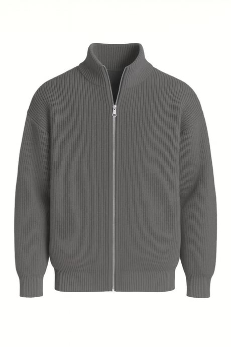 Woody Oversize Selanik Örme Fermuarlı Erkek Hırka- Füme