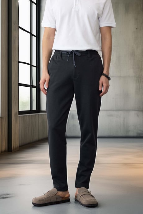 Akira Örme Pike Kumaş Beli Lastikli Fermuarlı Erkek Pantolon - Koyu Gri