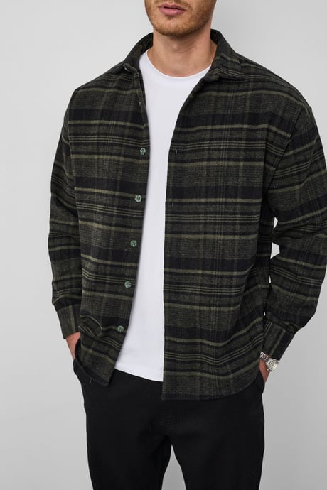 Brandon Relaxed Fit Pamuklu Geniş Çizgili Oduncu Erkek Gömlek - Yeşil