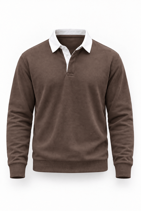 Luis Polo Yaka Selanik Örme Kumaş Erkek Sweatshirt - Kahve