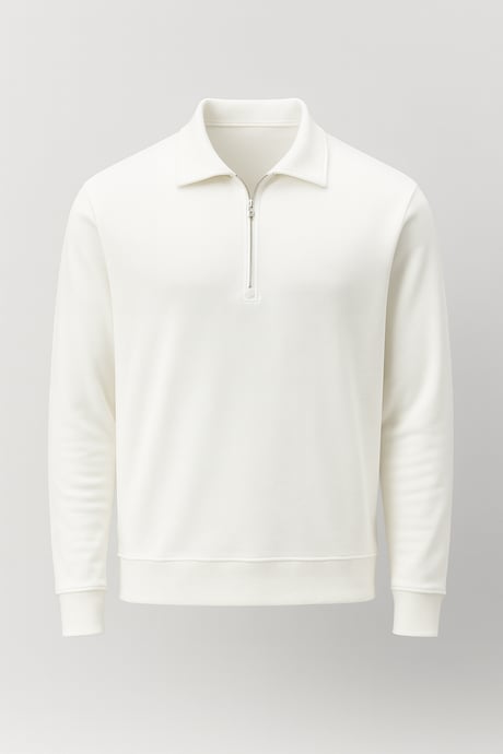 Eric Relax Fit Yarım Fermuarlı Polo Yaka Selanik Kumaş Erkek Sweatshirt - Ekru